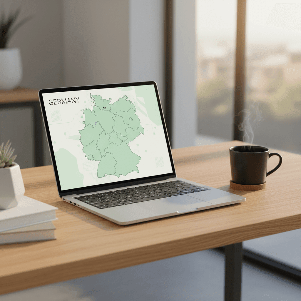 Schlichte Karte von Deutschland in modernem, minimalistischem Stil auf hellem Hintergrund.